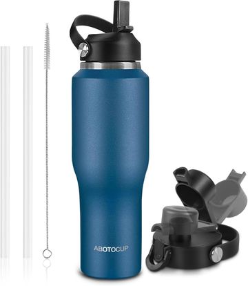 32oz Insulated Water Bottle with Straw and Spout, Powder Coated